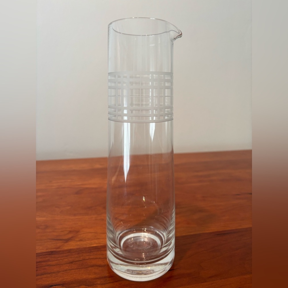 Elegant Clear glass etched pitcher with Charles Rennie Mackintosh design